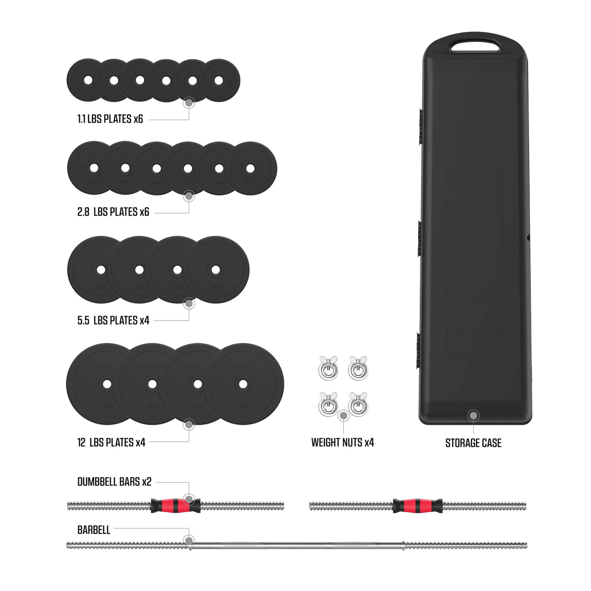 2-in-1 Adjustable Dumbbell and Barbell Set, 100lbs., Black H823803