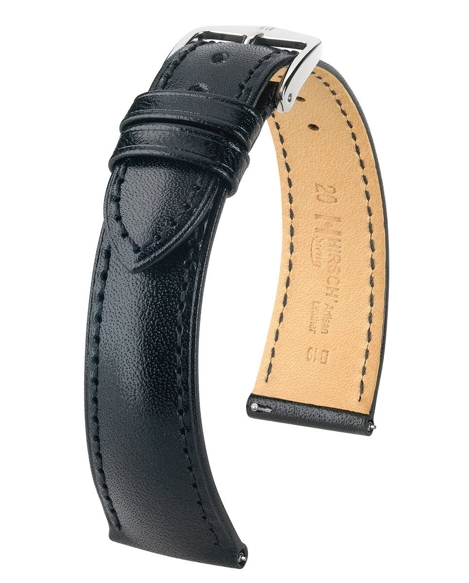 Black Leather Watch Strap with Silver Buckle H998