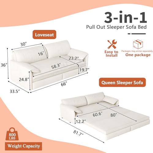 Queen Size Velvet Convertible Sleeper Sofa Bed X855559