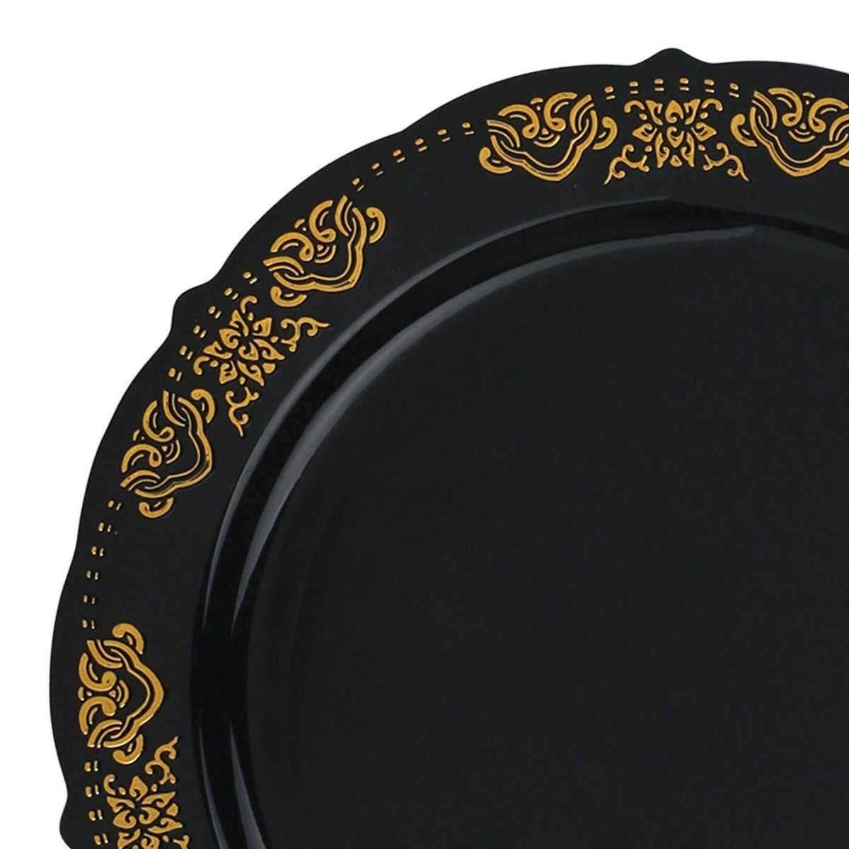 Black with Gold Rim 120pcs Disposable Plastic Salad Plates C57895