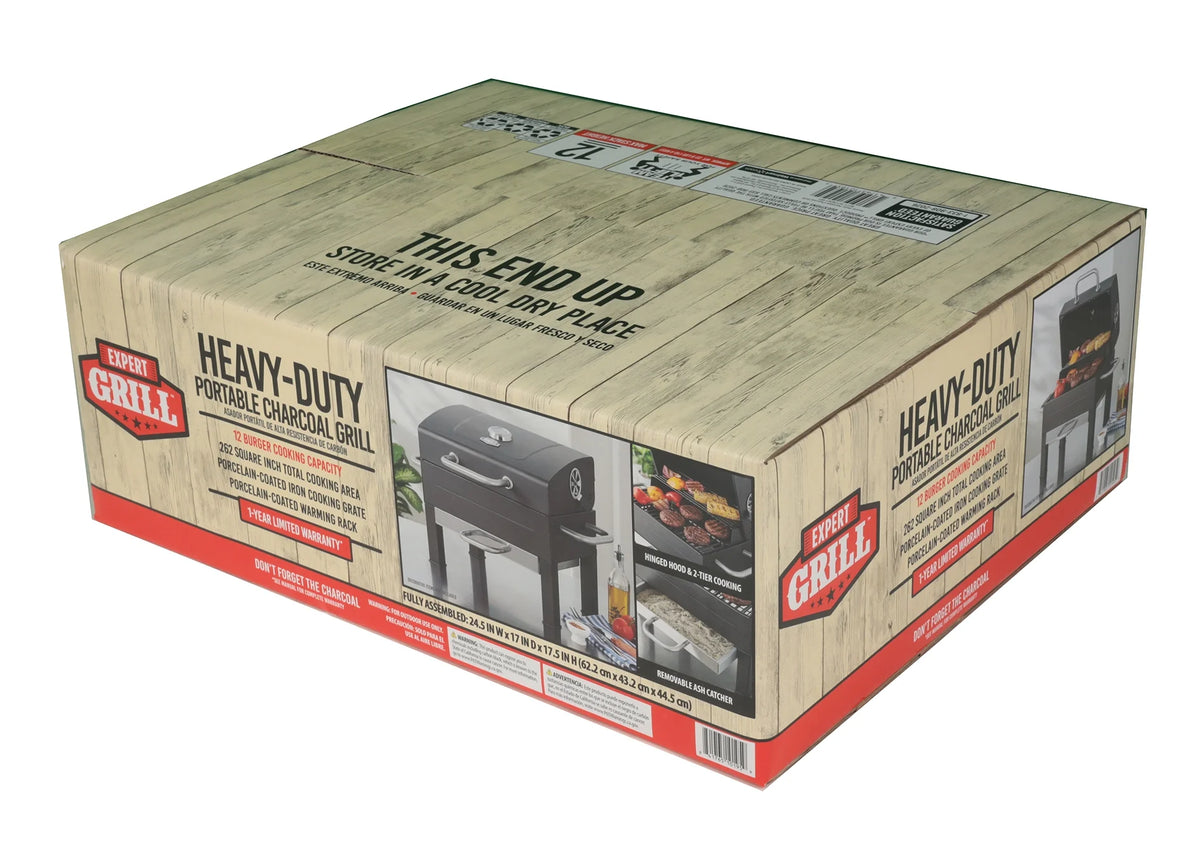 Portable Charcoal Grill, Black and Stainless Steel H1756