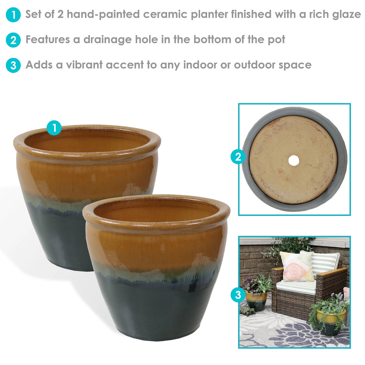 Set of 2 Glazed Ceramic Planters Z116289