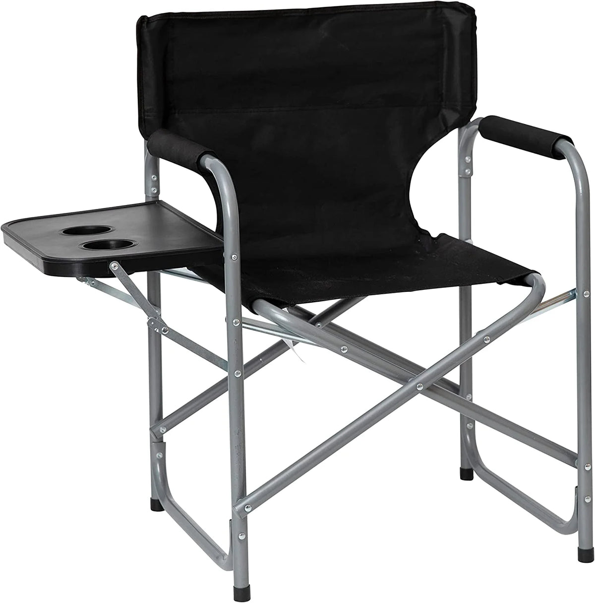 Black Folding Camping Chair with Side Table and Cup Holder K77602