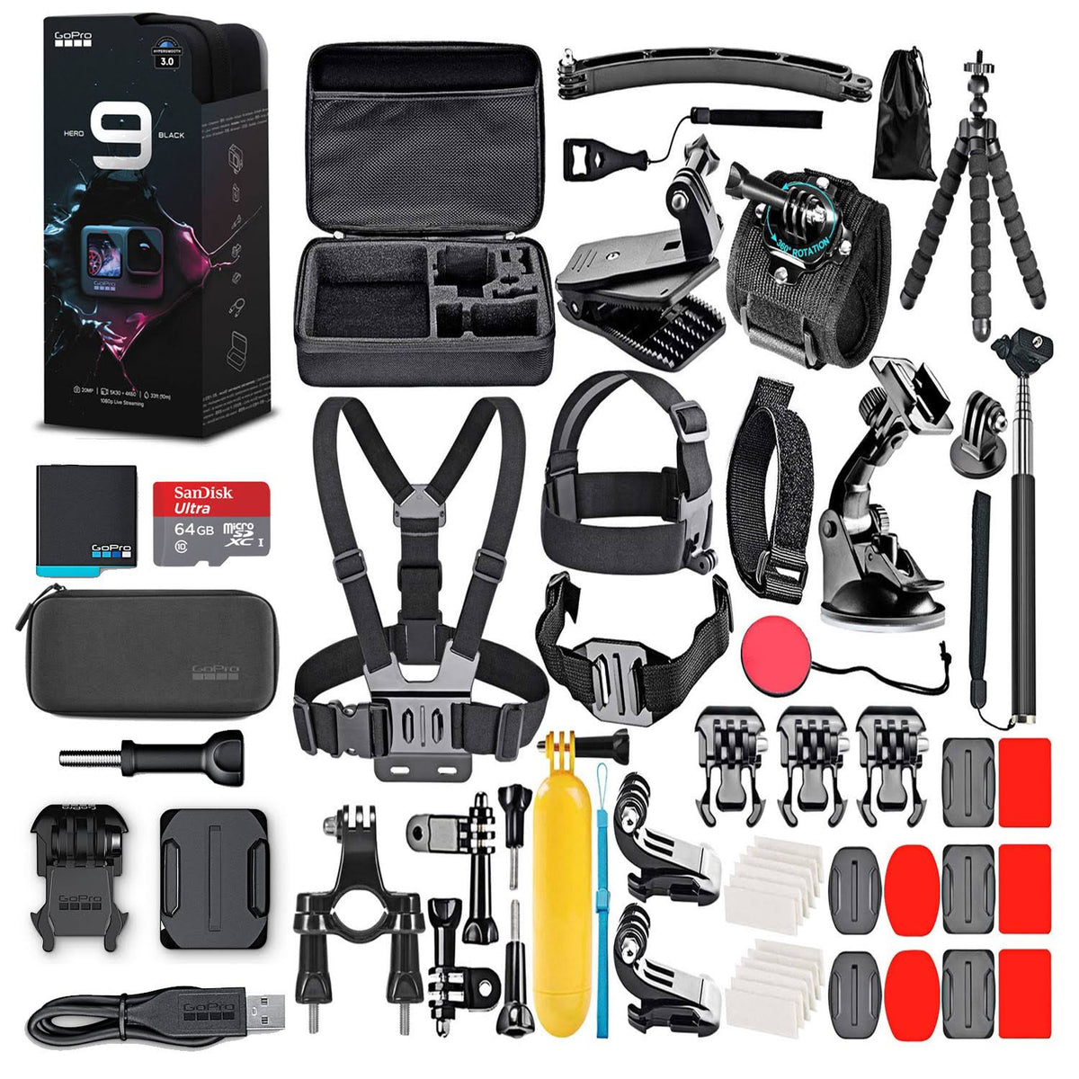 HERO9 Black with 64GB Card & 50 Piece Accessory Kit E880263