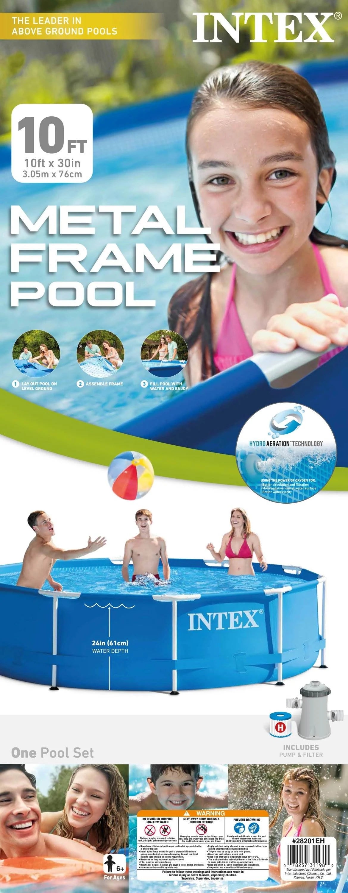 10ft x 30in Metal Frame Above Ground Swimming Pool Set with Filter Pump D42000