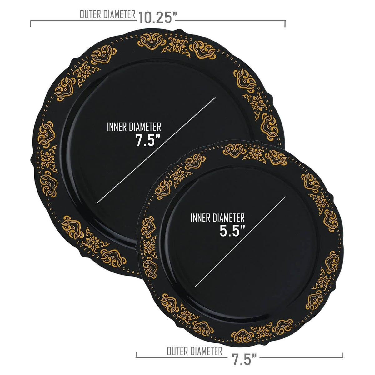 Black with Gold Rim 120pcs Disposable Plastic Salad Plates C57895