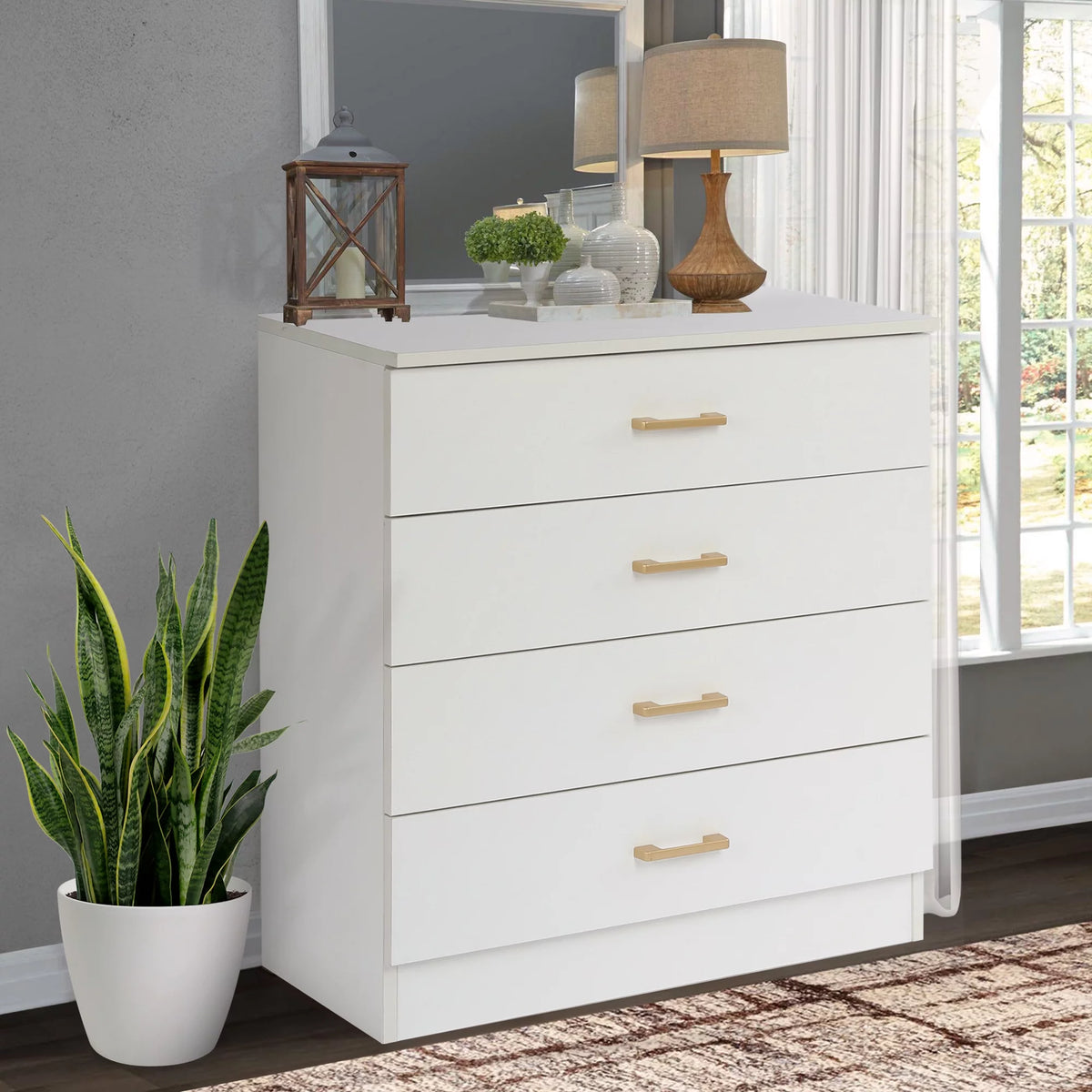 White 4-Drawer Wood Dresser L8956
