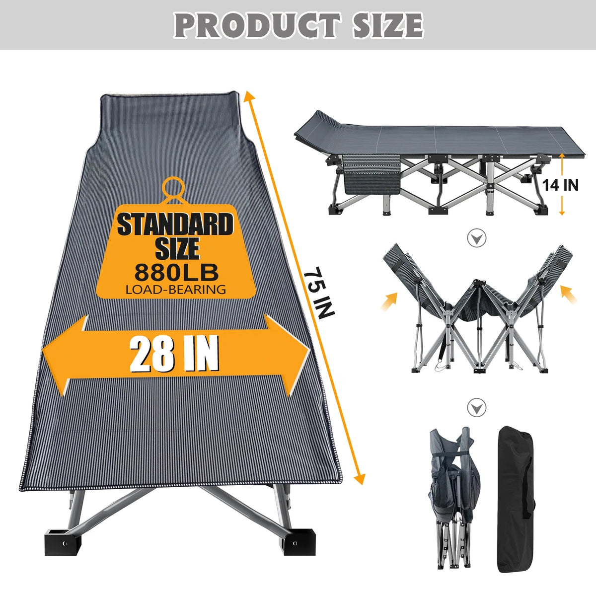 75'' Portable Folding Bed with Mattress & Carrying Bag H3380