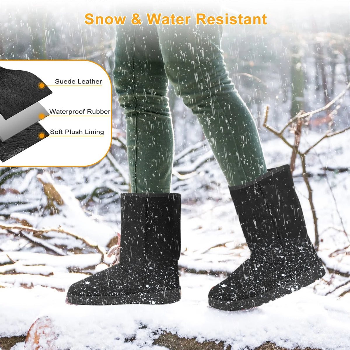 Black Artificial Suede Mid-Calf Snow Boots F14814