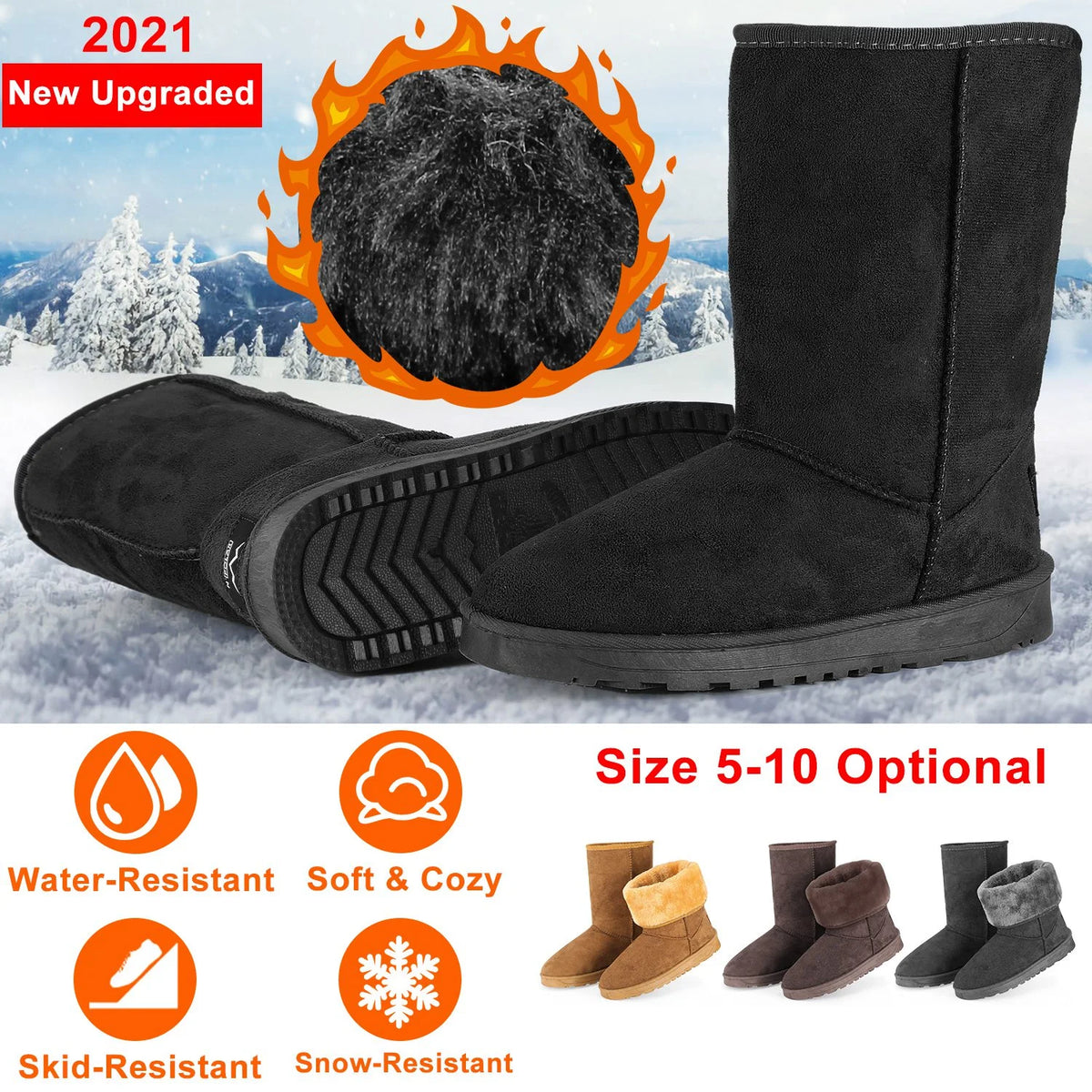 Black Artificial Suede Mid-Calf Snow Boots F14814