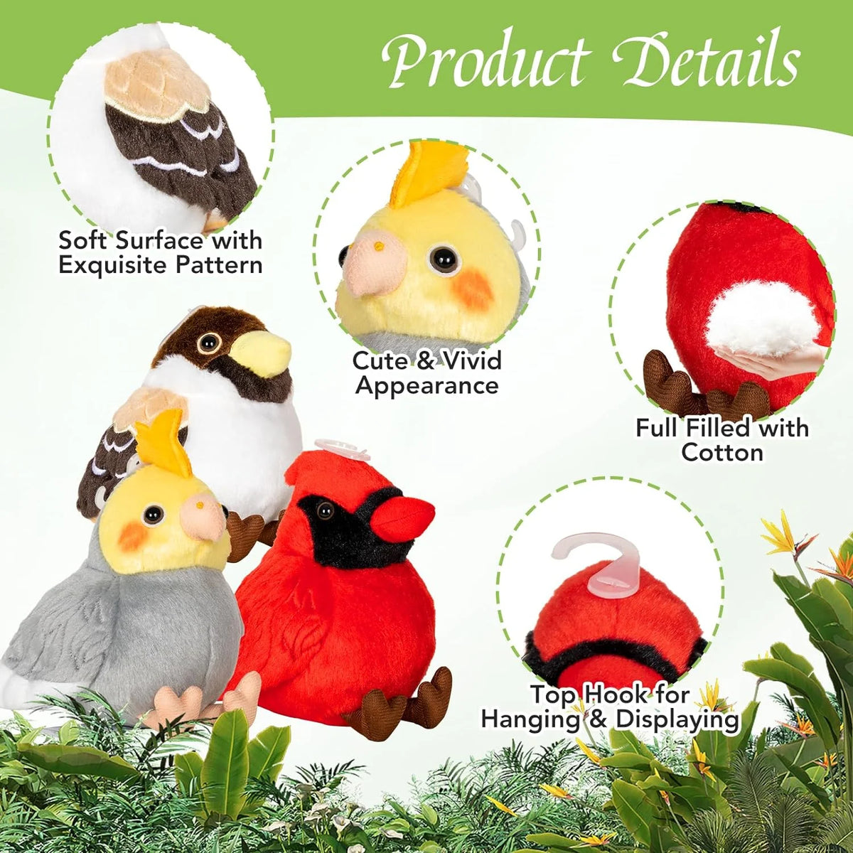 3 Pcs Plush Bird Stuffed Animal Toy G969