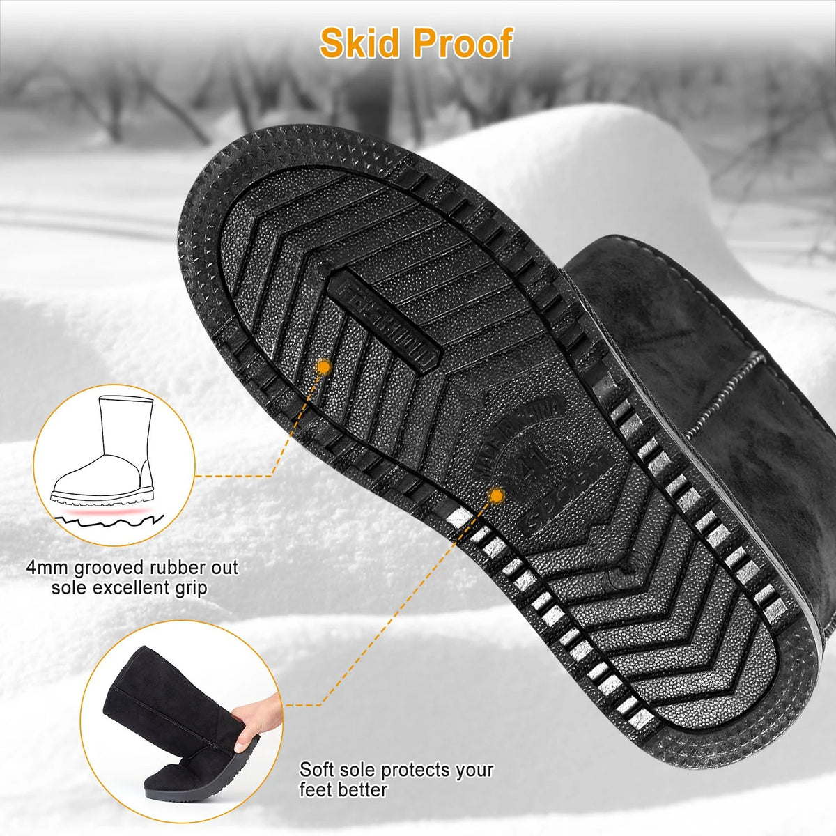 Black Artificial Suede Mid-Calf Snow Boots F14814