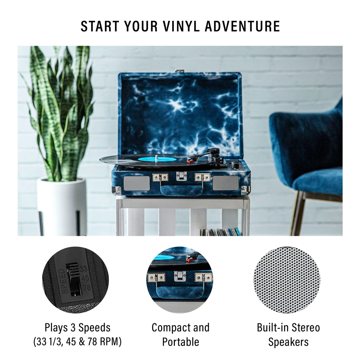 Vinyl Record Player with Speakers and Bluetooth Turntable W25205