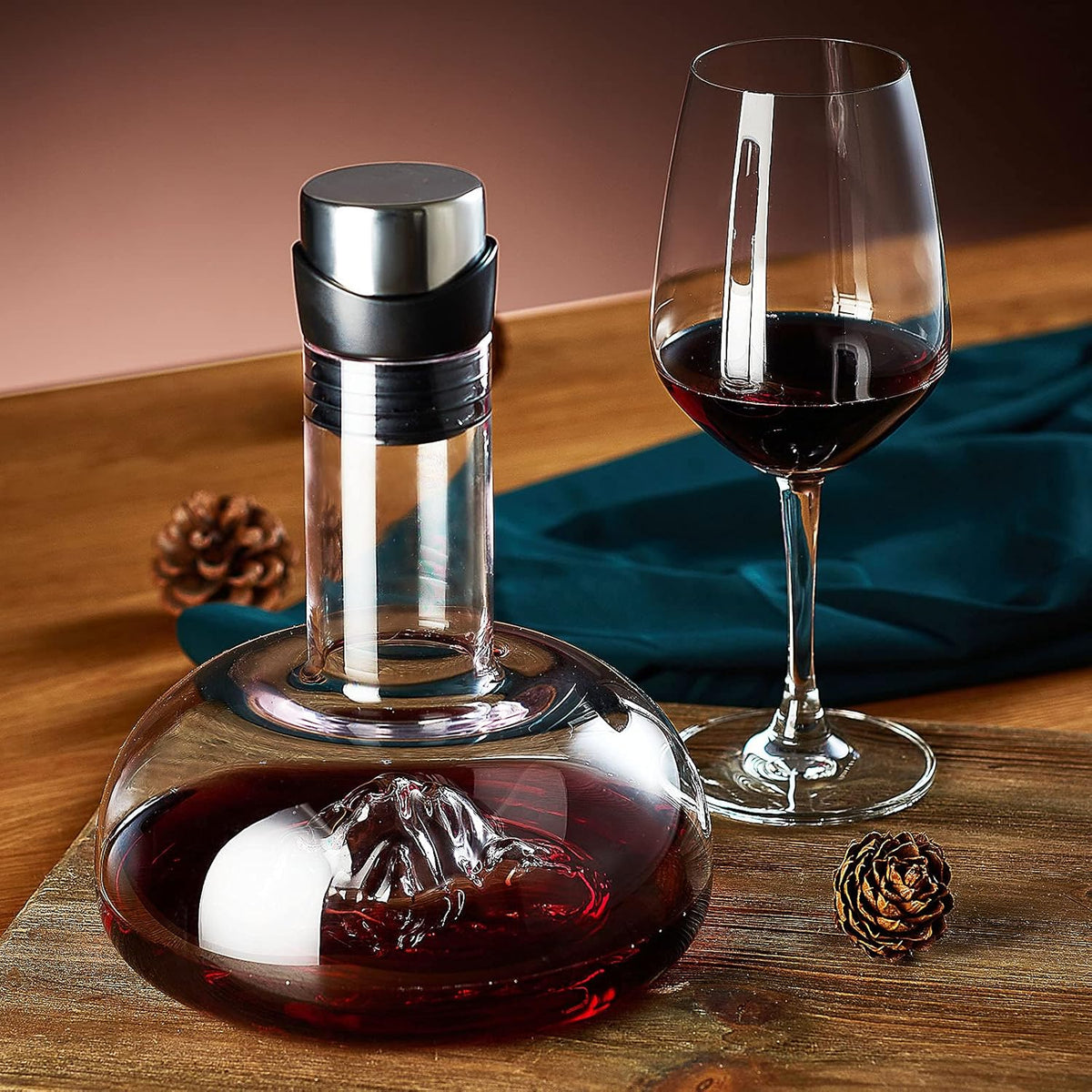 Wine Decanter Carafe with Aerator, Stand, and Cleaning Beads, Lead-free Crystal Glass, 1200ML, Pack of 2 W71260