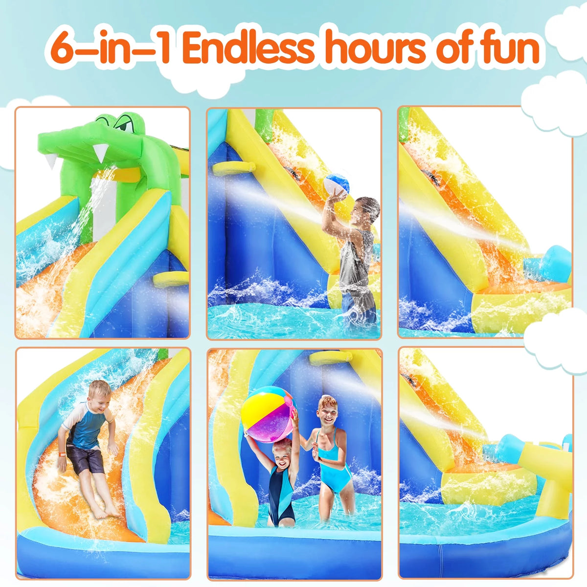 Inflatable Bounce House with Water Slide and Spray Pool K652