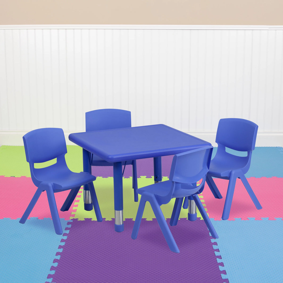 Blue Plastic Height Adjustable Activity Table Set with 4 Chairs D682038