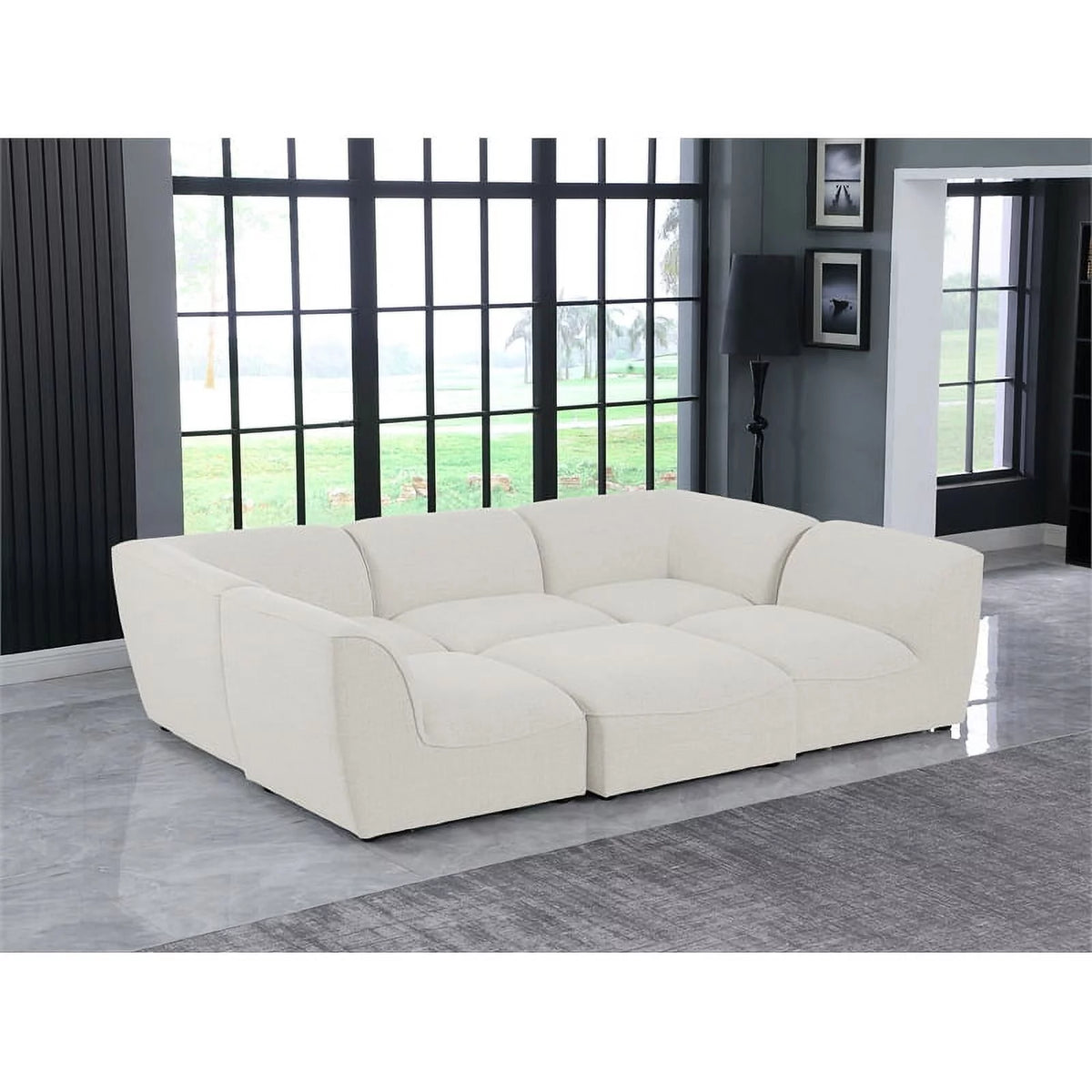 Cream Linen Textured Modular Sectional A379