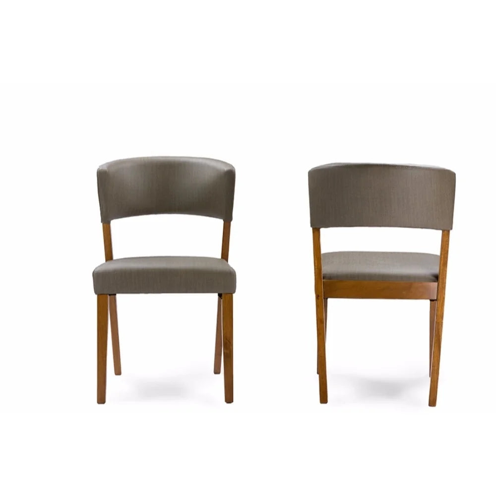 Dark Walnut Wood Grey Faux Leather Dining Chairs (Set of 2) F200