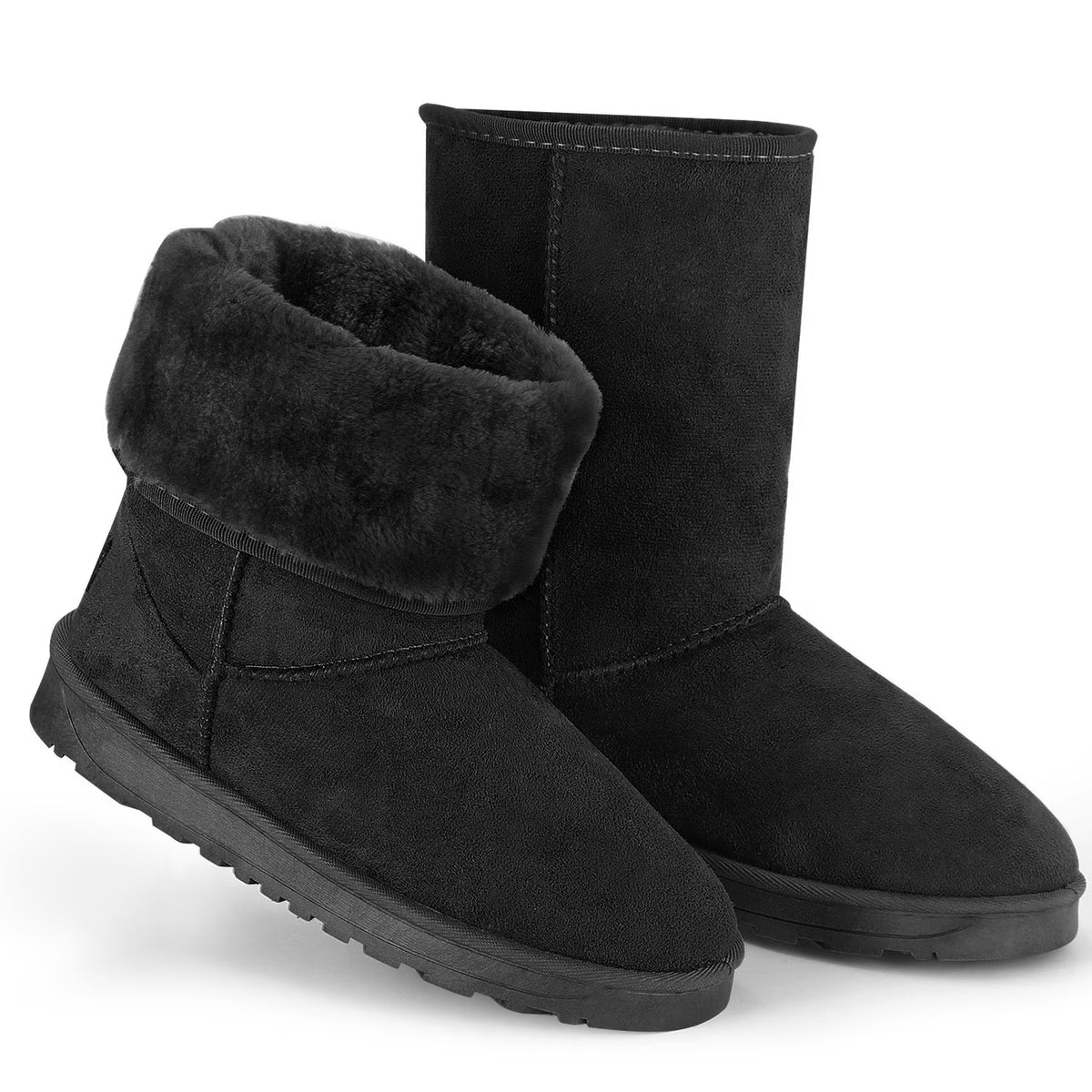 Black Artificial Suede Mid-Calf Snow Boots F14814