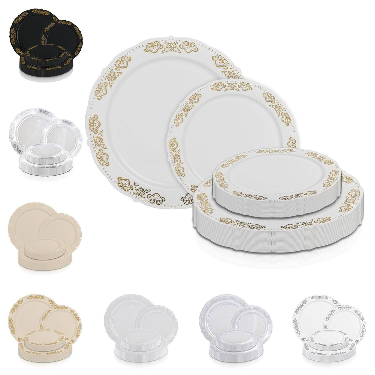Black with Gold Rim 120pcs Disposable Plastic Salad Plates C57895