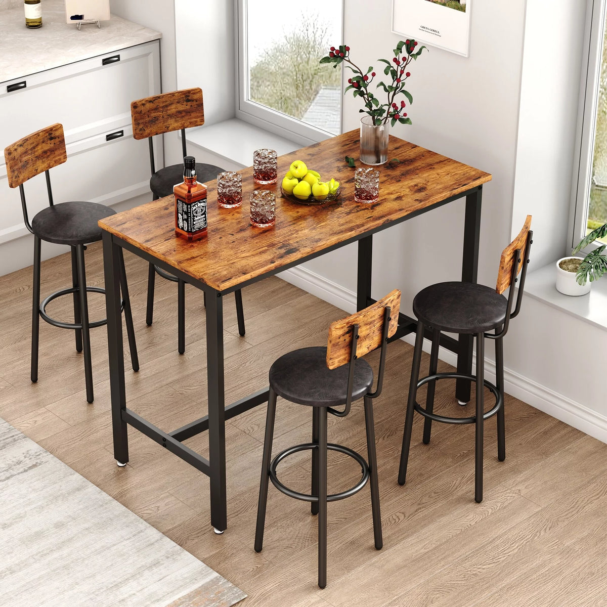 5 Pieces Counter Height Dining Table Set with 4 Stools D574749