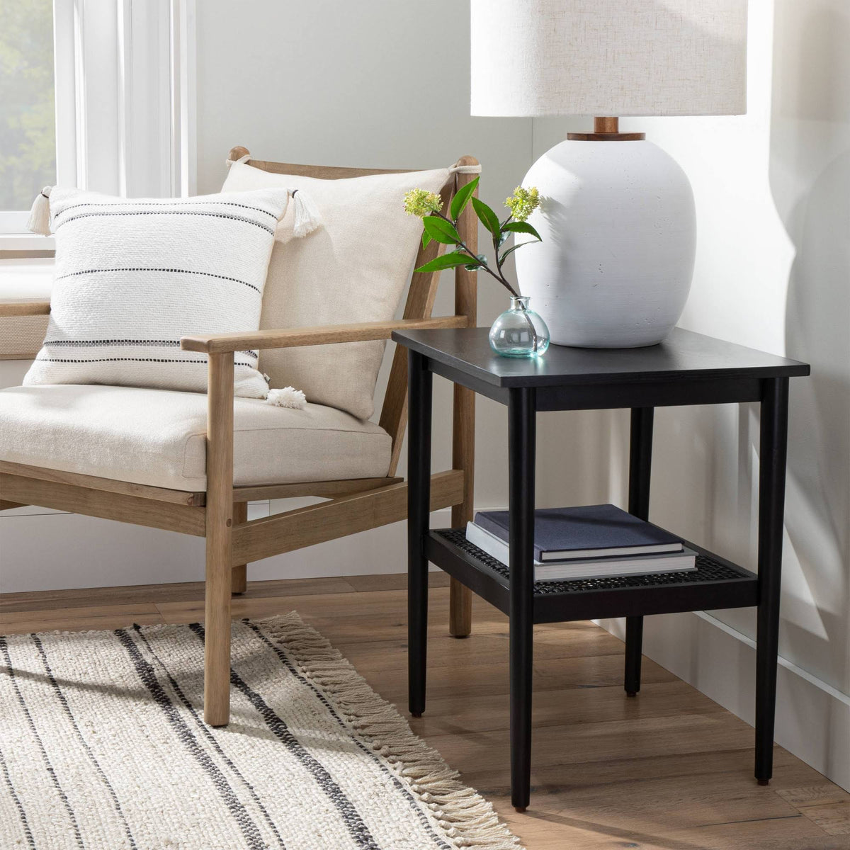 Black Wood & Cane Accent Table N3029
