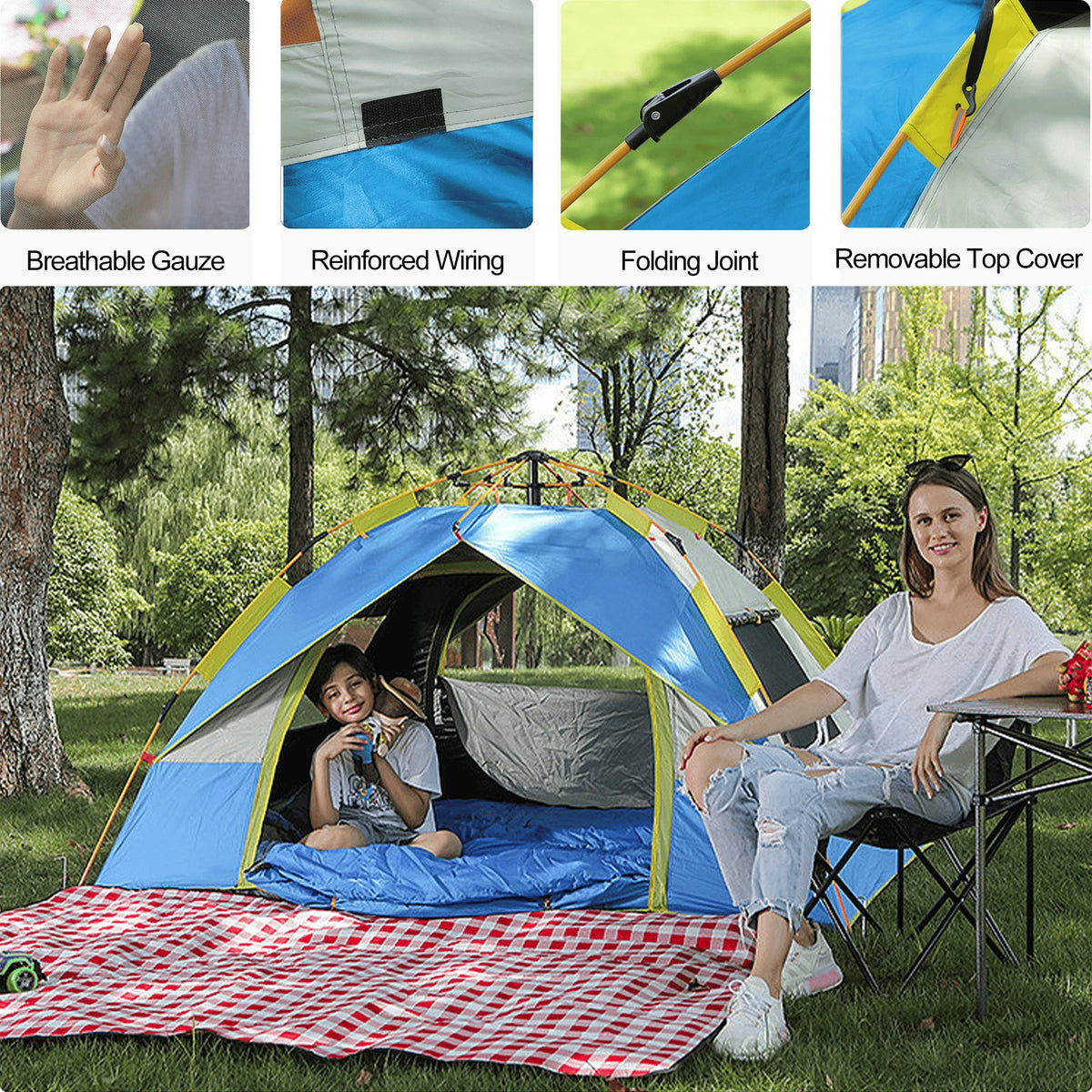 4-Person Instant Pop Up Camping Tent with Moisture Proof Mat S52712