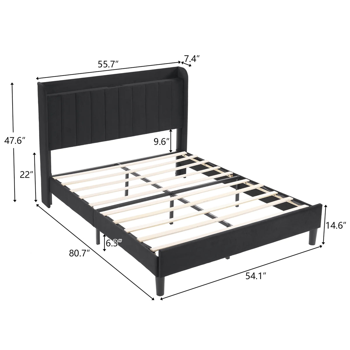 Queen Bed Frame with Charging Station and Upholstered Headboard Q326