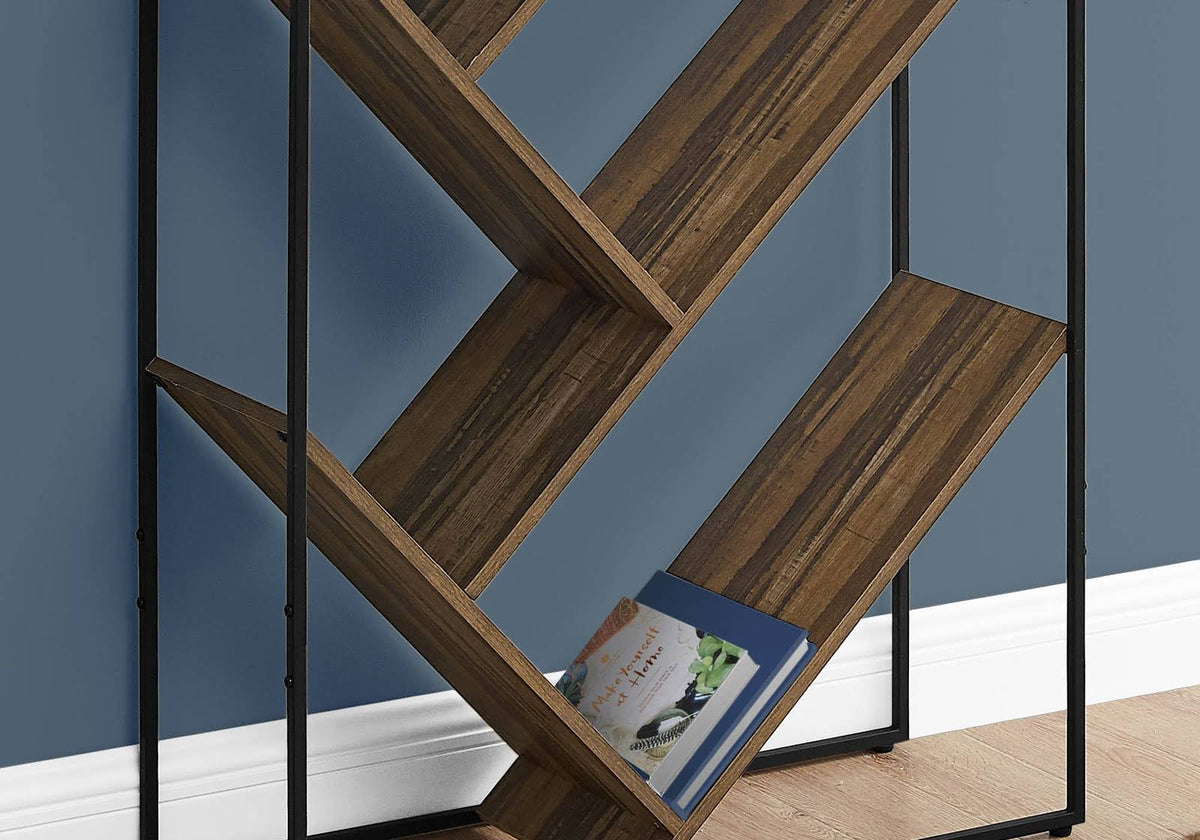 Reclaimed Wood-Look Tall Bookshelf Etagere with 5 Open Shelves X756